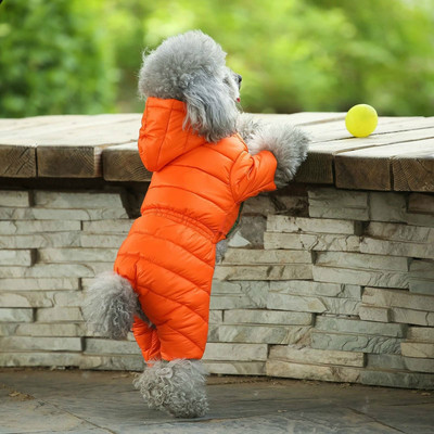 Χειμερινό Ζεστό Σακάκι Σκύλου Κοστούμι για σκύλους για κατοικίδια Κουτάβι Ελαφρύ παλτό με κουκούλα τεσσάρων ποδιών Ρούχα για αρκουδάκι μεγάλο σύνθετο σκι