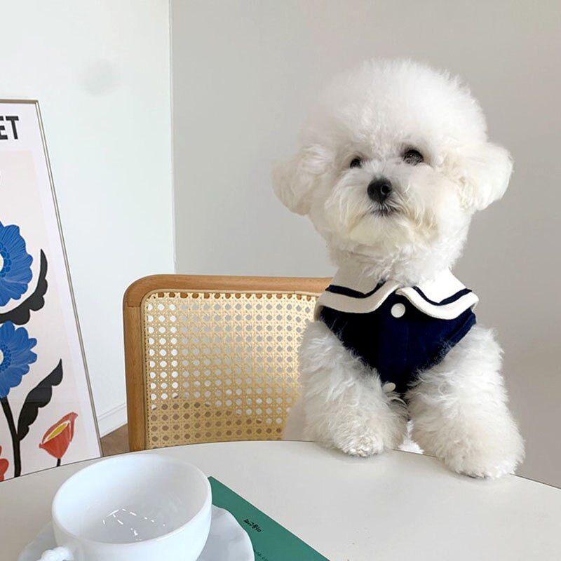 Tamnoplavi prsluk s ogrlicom za kućne ljubimce Pamuk Ljetna tanka odjeća za pse Štene mačke Chihuahua Yorkshire Odjeća za male pse