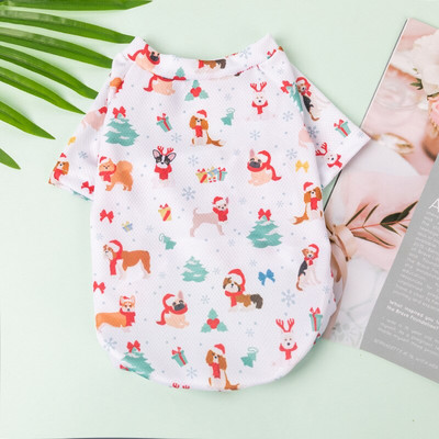 Animal de companie cu mânecă scurtă pentru câini cu mânecă scurtă Haine pentru câini de Crăciun mânecă scurtă imprimată cu desene animate pentru câini de talie mică și mijlocie