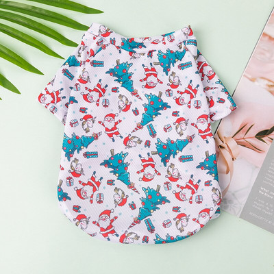 Animal de companie cu mânecă scurtă pentru câini cu mânecă scurtă Haine pentru câini de Crăciun mânecă scurtă imprimată cu desene animate pentru câini de talie mică și mijlocie