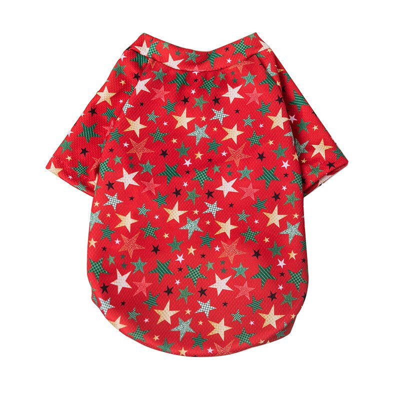 Animal de companie cu mânecă scurtă pentru câini cu mânecă scurtă Haine pentru câini de Crăciun mânecă scurtă imprimată cu desene animate pentru câini de talie mică și mijlocie