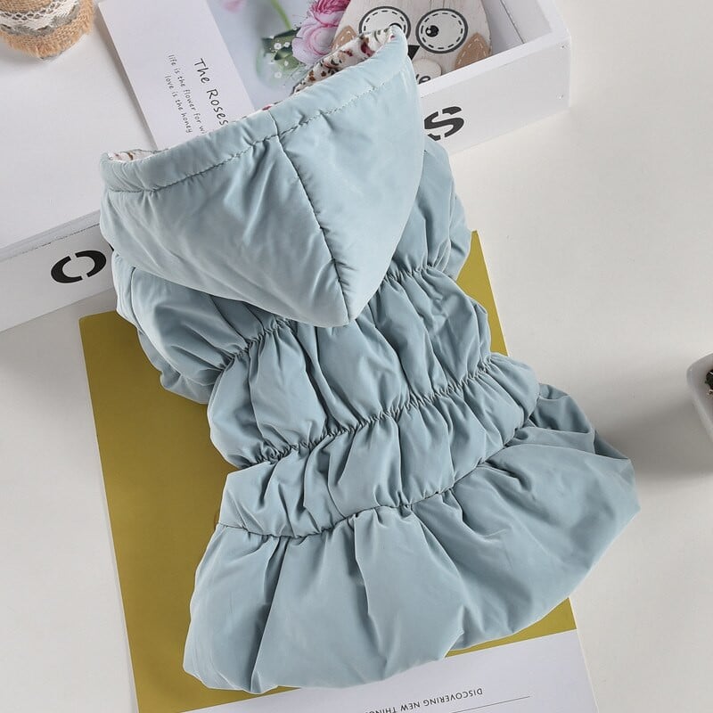 Nauja princesė šuns katė žieminis paltas kostiumas drabužiai augintiniui šiltas gobtuvas gėlėtas sijonas mergaitei 6 dydis