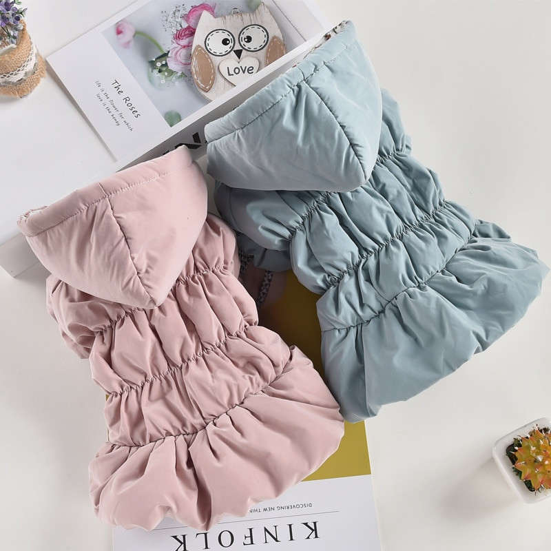 Nauja princesė šuns katė žieminis paltas kostiumas drabužiai augintiniui šiltas gobtuvas gėlėtas sijonas mergaitei 6 dydis