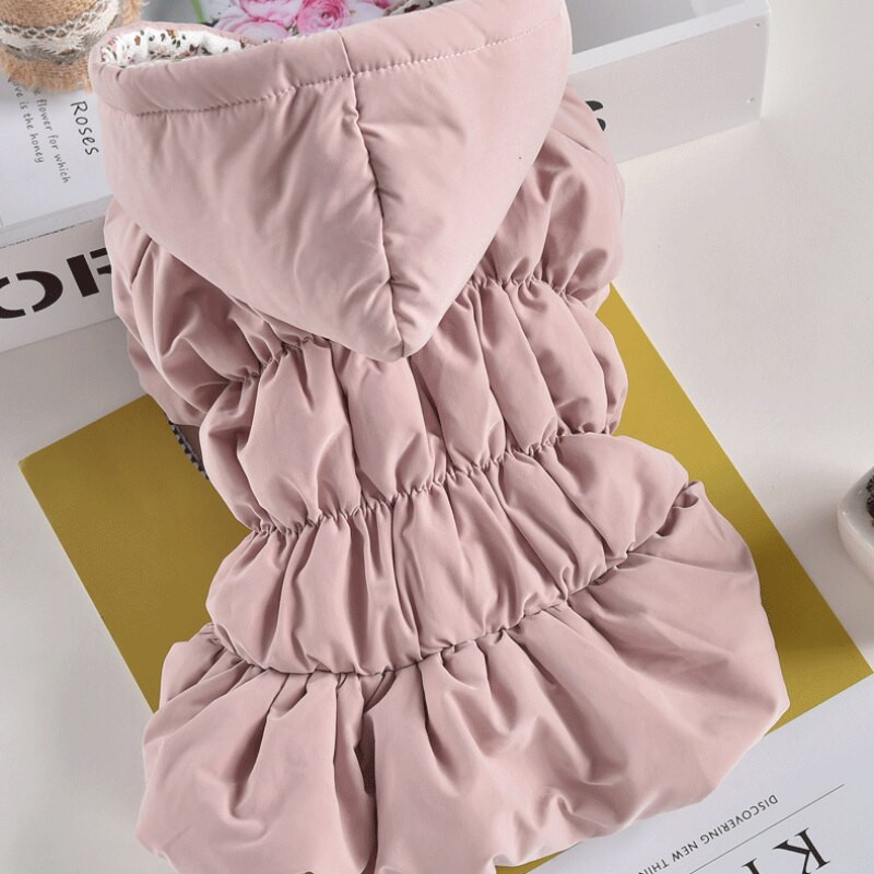 Nauja princesė šuns katė žieminis paltas kostiumas drabužiai augintiniui šiltas gobtuvas gėlėtas sijonas mergaitei 6 dydis