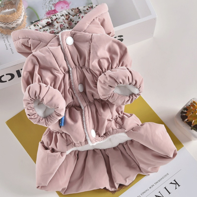 Nauja princesė šuns katė žieminis paltas kostiumas drabužiai augintiniui šiltas gobtuvas gėlėtas sijonas mergaitei 6 dydis