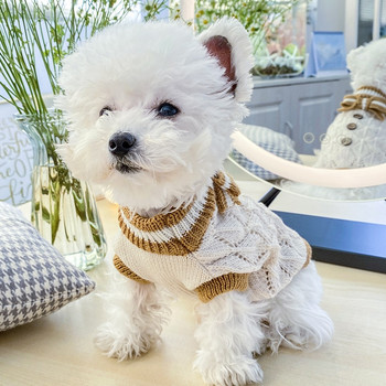 Пуловер за домашни любимци Топла дървена катарама Bowknot Коледни дрехи за кучета Котешки дрехи Фестивални кухи плетени дрехи за кучета за малко куче Котка