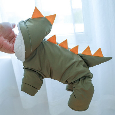 Jachetă de iarnă pentru animale de companie Jachetă caldă din bumbac Haine groase de dinozaur dolofan pentru câini mici și mijlocii