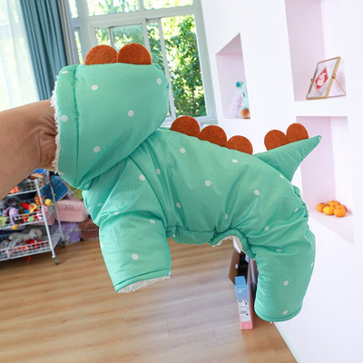 Jachetă de iarnă pentru animale de companie Jachetă caldă din bumbac Haine groase de dinozaur dolofan pentru câini mici și mijlocii