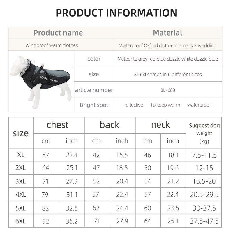 Drabužiai dideliems šunims Neperšlampama Big Dog Liemenė Striukė rudeninė žiema Šilta Kailinė Antkaklis Naminio šuns paltas prancūzų buldogui Vilmos šuniui