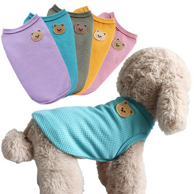 Cute Bear Pattern Suņi Veste Plānas mājdzīvnieku suņu drēbes Vasaras kucēnu T-krekls Suņi Apdrukas Apģērbi Klasiski mazi svaigi vafeļi S-XXL