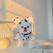 Aranyos tehénkalap sállal Téli gyapjú meleg kisállat kutyaruhák plüss kutyakabát kutyamellény kis kutyáknak Yorkshire ruházat Ropa Perro