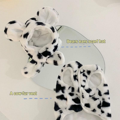 Aranyos tehénkalap sállal Téli gyapjú meleg kisállat kutyaruhák plüss kutyakabát kutyamellény kis kutyáknak Yorkshire ruházat Ropa Perro