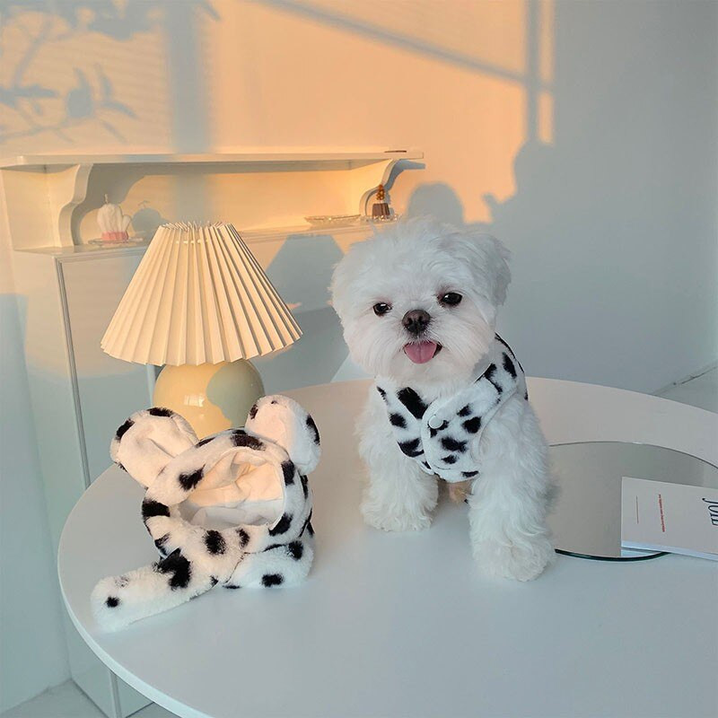 Aranyos tehénkalap sállal Téli gyapjú meleg kisállat kutyaruhák plüss kutyakabát kutyamellény kis kutyáknak Yorkshire ruházat Ropa Perro