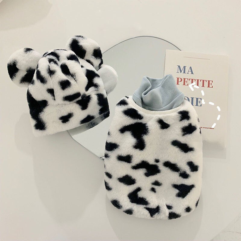 Aranyos tehénkalap sállal Téli gyapjú meleg kisállat kutyaruhák plüss kutyakabát kutyamellény kis kutyáknak Yorkshire ruházat Ropa Perro