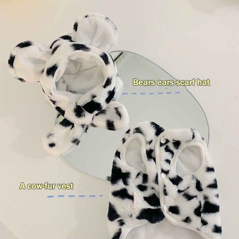 Aranyos tehénkalap sállal Téli gyapjú meleg kisállat kutyaruhák plüss kutyakabát kutyamellény kis kutyáknak Yorkshire ruházat Ropa Perro