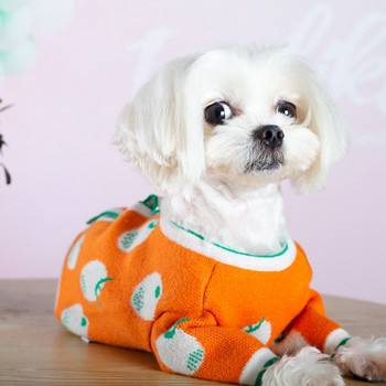 Φθινοπωρινό χειμερινό καρτούν Πορτοκαλί πλεκτά ρούχα για κατοικίδια Μικρά μεσαία σκυλιά και γάτες Hit Color Wave Edge Ζεστά ρούχα Ρούχα για γάτες