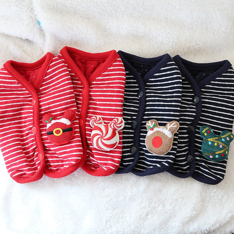 Jõulupuud Sokid Kutsikas Triibuline Koer Vest Mantlid Dressipluus Lemmikkoera Riided Soe Jope Kassi Pidžaamad Kapuutsid Koerte riided