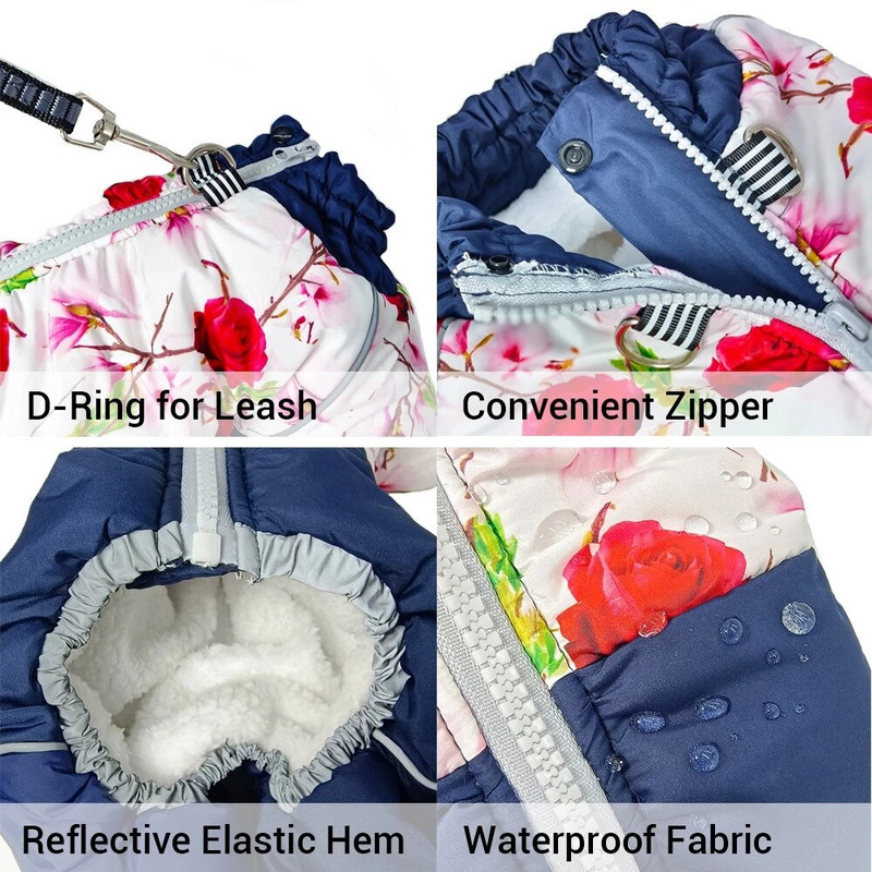 Zimné bundy pre psov pre chlapcov a dievčatá, nepremokavé, vetruodolné, zimný snežný overal pre psov, mäkká zahusťovacia flísová podšívka, zimné oblečenie pre psov