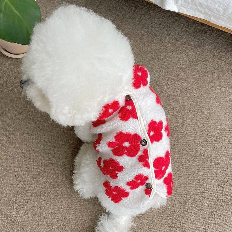 Sweet Flowers mellény Téli kisállat kutyaruhák gyapjú meleg kabát kis közepes kutyáknak Yorkshire kabát kölyökruha Ropa Perro