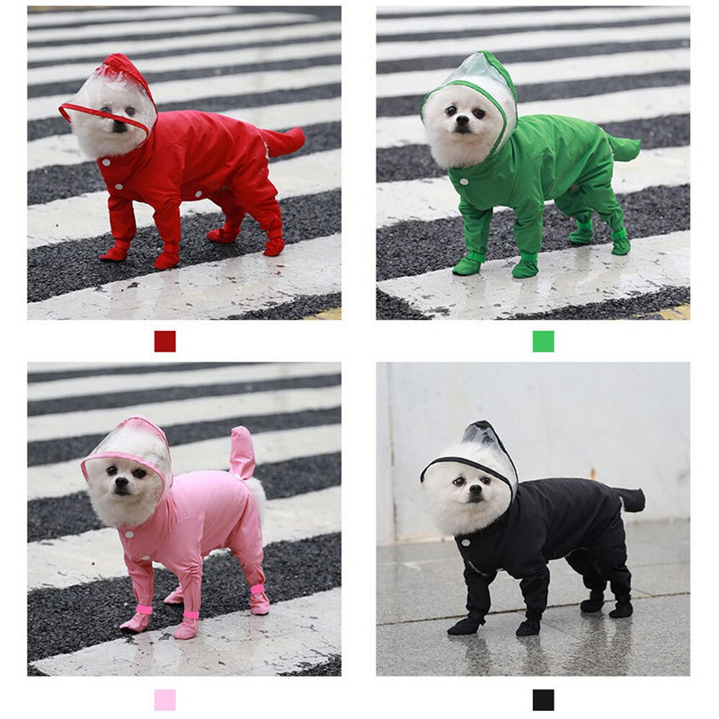 Pilnai dengiantis šunų lietpaltis Vienos dalies vandeniui atsparus šunų lietaus batų drabužiai mažiems šunims Yorkie kostiumas šuniuko kombinezonas augintinio lietaus paltas