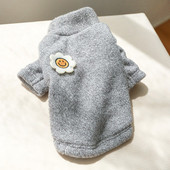 Vesty pre domáce zvieratá na jeseň a zimu, pohodlné domáce oblečenie pre psov, fleecovo podšité teplé tričko s kvetinovým vzorom a usmievavou tvárou pre psov