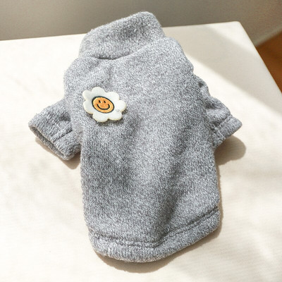 Vesty pre domáce zvieratá na jeseň a zimu, pohodlné domáce oblečenie pre psov, fleecovo podšité teplé tričko s kvetinovým vzorom a usmievavou tvárou pre psov