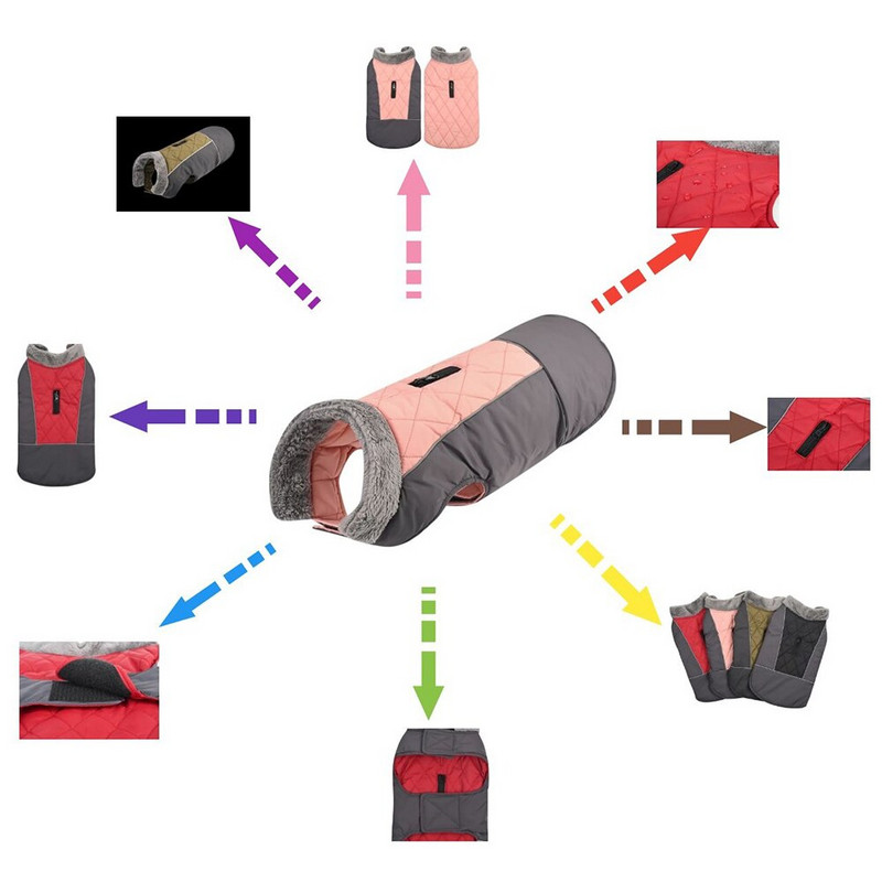HOOPET Jachetă de iarnă pentru câini, căptușită, îmbrăcăminte caldă pentru câini, cu guler de blană, vestă reversibilă pentru câini mici, mijlocii mari, articole pentru haine pentru animale de companie