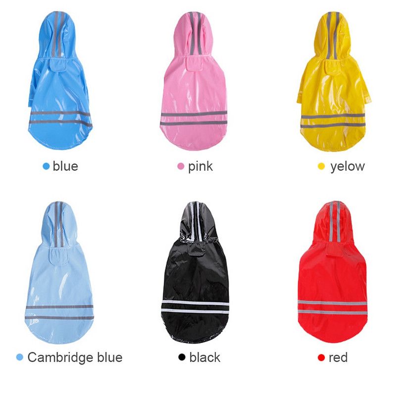 Дъждобран за малки кучета PU Светлоотразителни водоустойчиви дрехи Гащеризон с качулка Дъждобран за малки средни кучета Теди Чихуахуа