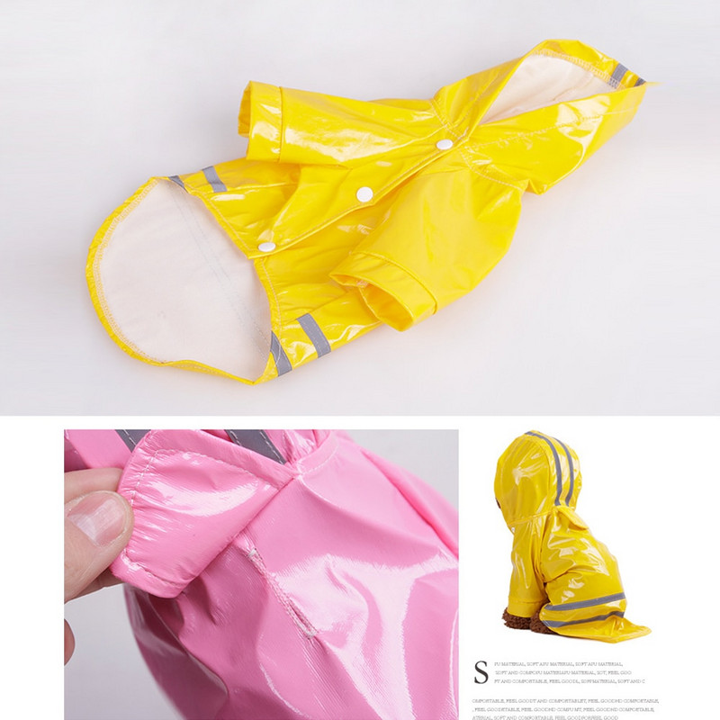 Дъждобран за малки кучета PU Светлоотразителни водоустойчиви дрехи Гащеризон с качулка Дъждобран за малки средни кучета Теди Чихуахуа
