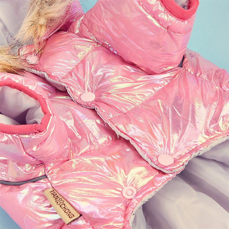 Ροζ τετράποδα ρούχα σκύλου με κουκούλα Χειμερινά ζεστά ρούχα για σκύλους για κατοικίδια Μπουφάν Puppy Down παλτό για μεγάλο μικρό σκύλο Ανακλαστικό αδιάβροχο