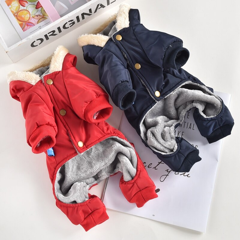 Neperšlampami šunų pūkiniai parkai stori rūbai mažiems šuniukams Yorkie mopsai nuo vėjo su gobtuvu striukė S XXL Pet Cat kombinezonas