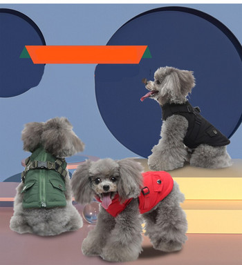 Зимни домашни кучета Памучни дрехи Гръден цип Торакодорзална топла шапка Яке По-дебело палто Джоб за нападение Ежедневно облекло за кученца