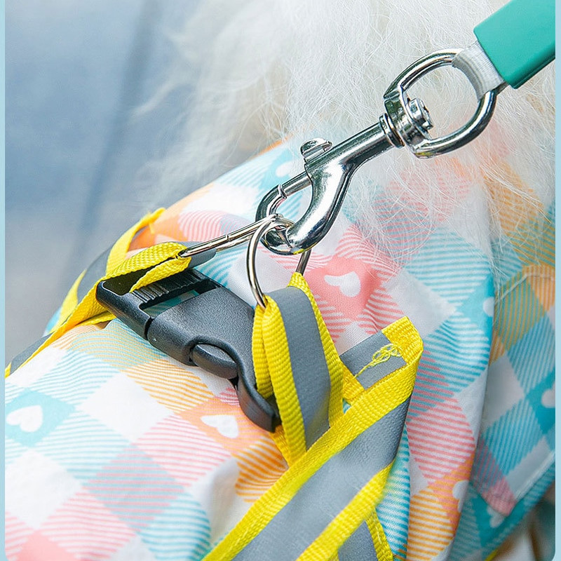 Pelernă de ploaie pentru câini de companie, în carouri, frânghie de tracțiune, cu boruri mari, poncho pentru animale de companie, cu patru picioare, all-inclusive, pentru câini mici, haine reflectorizante