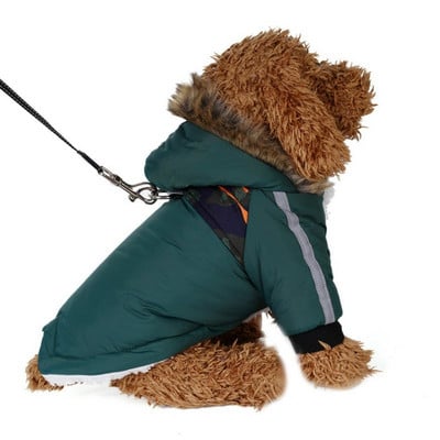 Σκύλος Φθινοπωρινά/Χειμωνιάτικα Ρούχα Pet Hoodie με δίποδο βελούδινο μπουφάν Ζεστό παλτό με σχοινί έλξης Ανακλαστικό ριγέ παλτό Βολικό ρυμουλκούμενο
