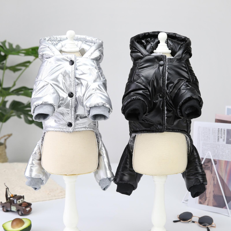 Koer Lemmik Talvine Soojad Riided Mantel Koera Kassi Mantel Nelja jalaga puuvillane mantel PU Reljeefne lemmiklooma kutsikas 2 värvi kapuutsiga jope vest