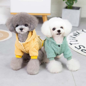 Дрехи за кучета, есенни и зимни дрехи, ново памучно палто Теди, малко куче, облекло за домашни любимци, зимно рипсено кадифе, памучно палто с два крака