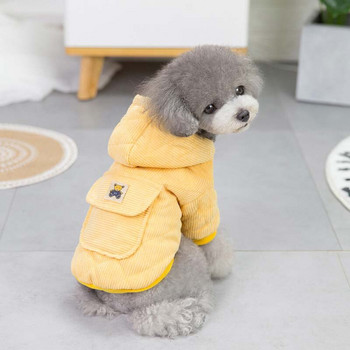 Дрехи за кучета, есенни и зимни дрехи, ново памучно палто Теди, малко куче, облекло за домашни любимци, зимно рипсено кадифе, памучно палто с два крака