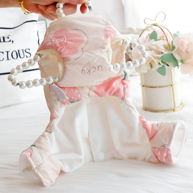 Kiisumantel lilletrükk Paks lemmiklooma talvemantel Kahe jalaga koera talvemantel Pestav kaelariide