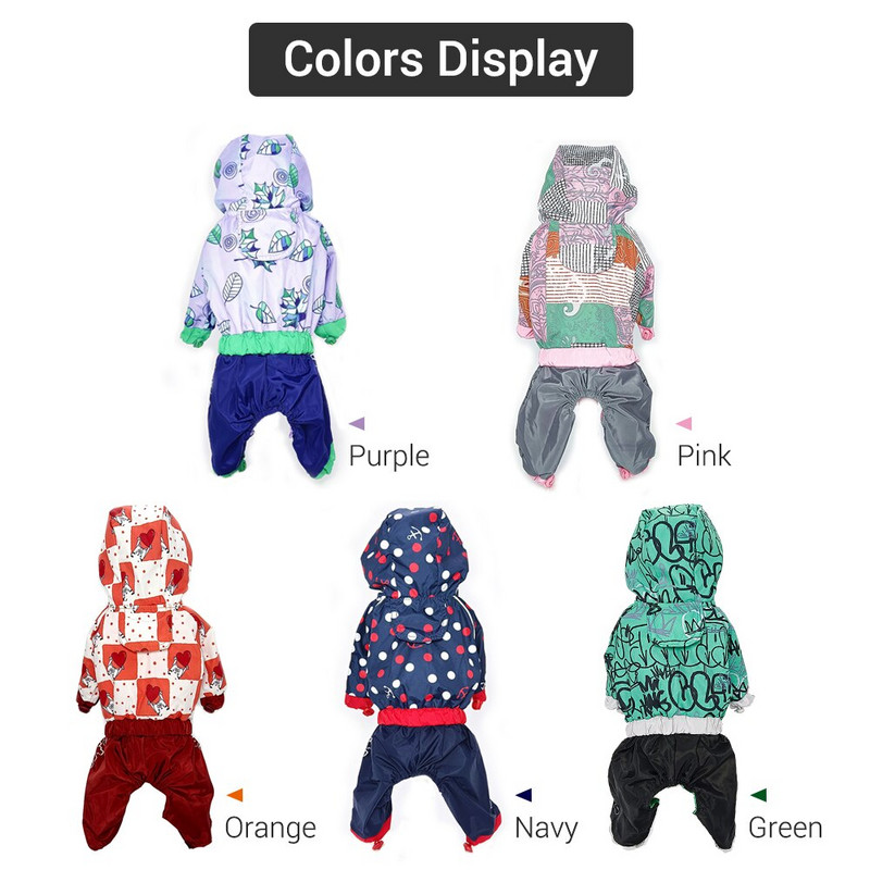 Dog Rain Jumpsuit veekindel hingav lemmiklooma vihmamantel väikestele koertele Kerge kaal reguleeritav kapuutsiga kutsika jope jalutusrihma auguga