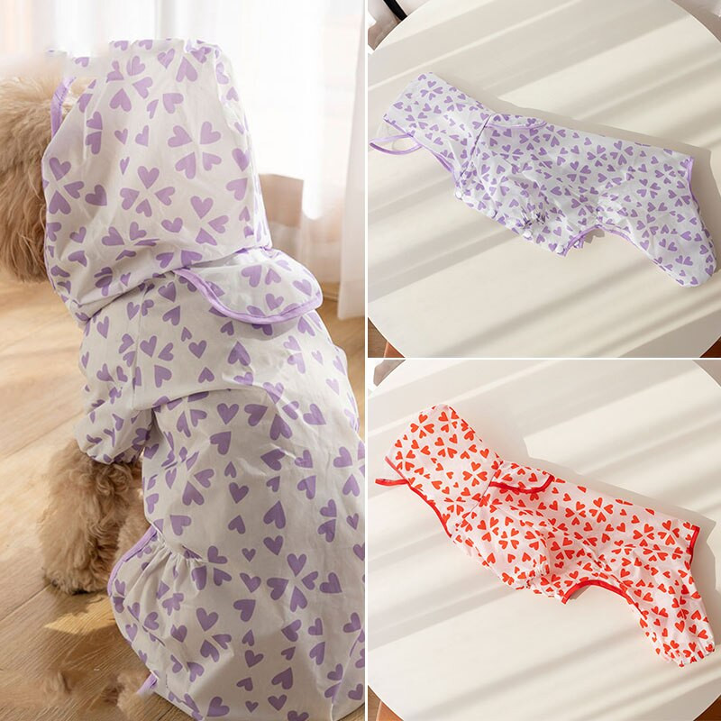 Vihmakindlad koerariided Heart Print Koerte vihmamantel Lemmikloomade vihmamantel Kutsikas nelja jalaga Lemmikloomade riided Koer Veekindlad riided Lemmikloomade kapuutsid