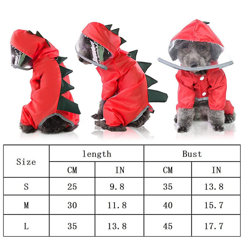 Pelernă de ploaie impermeabilă pentru câini, salopetă reflectorizată în formă de dinozaur, haină de ploaie pentru câini, în aer liber, jachetă pentru câini de talie mică, pisici, articole pentru animale de companie