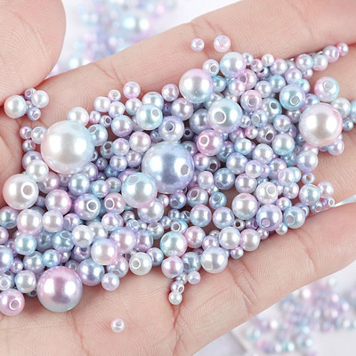 Mix3-10mm 10g With Hole Colorful Pearl Beads Round ABS Imitation Pearl Beads For DIY Jewelry Making Craft Garment Material
