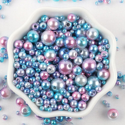 Sajauc 3–10 mm 10 g ar caurumu krāsainas pērļu krelles, apaļas ABS pērļu imitācijas krelles DIY rotaslietu izgatavošanai amatniecības apģērba materiāls
