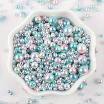 Sajauc 3–10 mm 10 g ar caurumu krāsainas pērļu krelles, apaļas ABS pērļu imitācijas krelles DIY rotaslietu izgatavošanai amatniecības apģērba materiāls