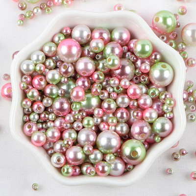 Sajauc 3–10 mm 10 g ar caurumu krāsainas pērļu krelles, apaļas ABS pērļu imitācijas krelles DIY rotaslietu izgatavošanai amatniecības apģērba materiāls