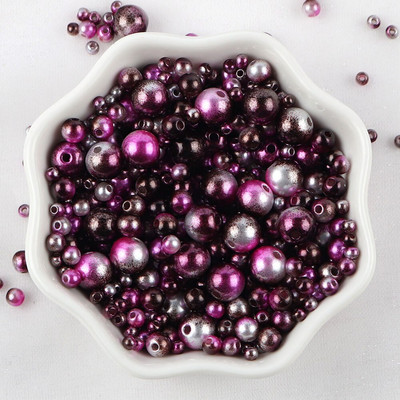 Sajauc 3–10 mm 10 g ar caurumu krāsainas pērļu krelles, apaļas ABS pērļu imitācijas krelles DIY rotaslietu izgatavošanai amatniecības apģērba materiāls