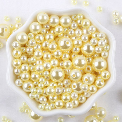 Sajauc 3–10 mm 10 g ar caurumu krāsainas pērļu krelles, apaļas ABS pērļu imitācijas krelles DIY rotaslietu izgatavošanai amatniecības apģērba materiāls