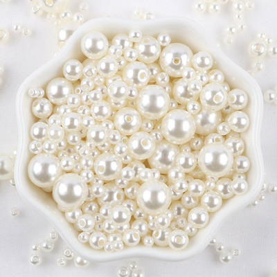 Sajauc 3–10 mm 10 g ar caurumu krāsainas pērļu krelles, apaļas ABS pērļu imitācijas krelles DIY rotaslietu izgatavošanai amatniecības apģērba materiāls