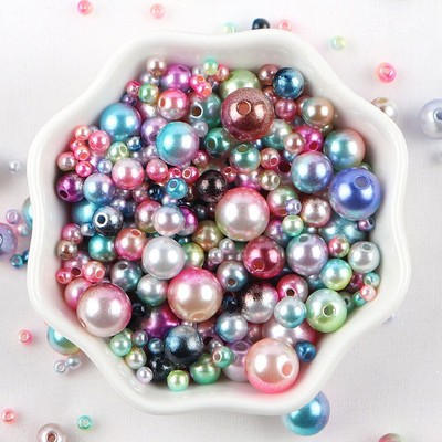 Sajauc 3–10 mm 10 g ar caurumu krāsainas pērļu krelles, apaļas ABS pērļu imitācijas krelles DIY rotaslietu izgatavošanai amatniecības apģērba materiāls
