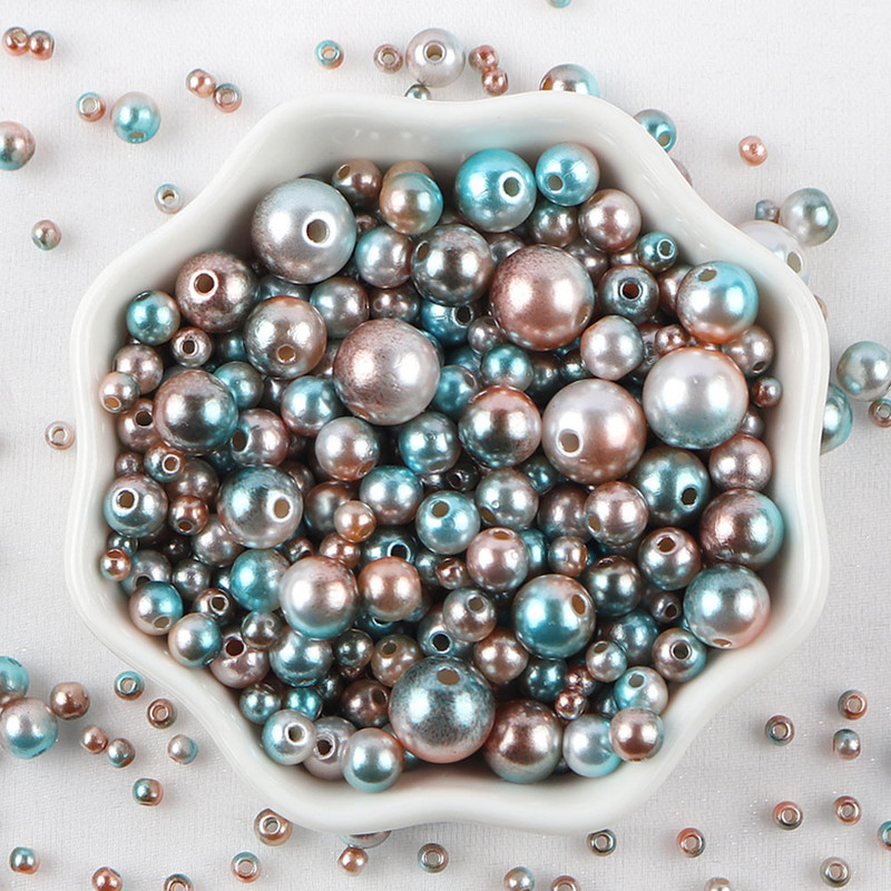 Sajauc 3–10 mm 10 g ar caurumu krāsainas pērļu krelles, apaļas ABS pērļu imitācijas krelles DIY rotaslietu izgatavošanai amatniecības apģērba materiāls